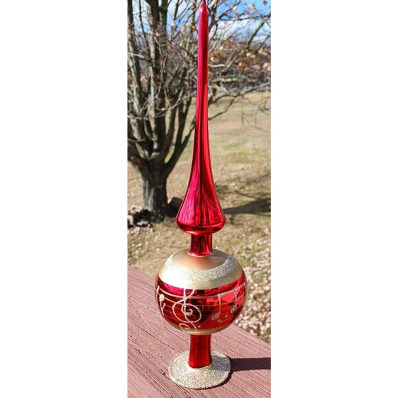 Inge Glas Red & Gold German Blown Glass Melody Finial Christmas Tree Topper +Box - Picture 4 of 11